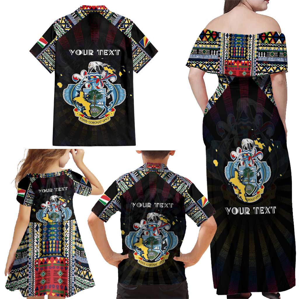 Personalized Seychelles Roots Family Matching Off Shoulder Maxi Dress and Hawaiian Shirt African Map in Fingerprint and Tribal Colors
