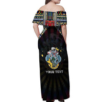 Personalized Seychelles Roots Family Matching Off Shoulder Maxi Dress and Hawaiian Shirt African Map in Fingerprint and Tribal Colors