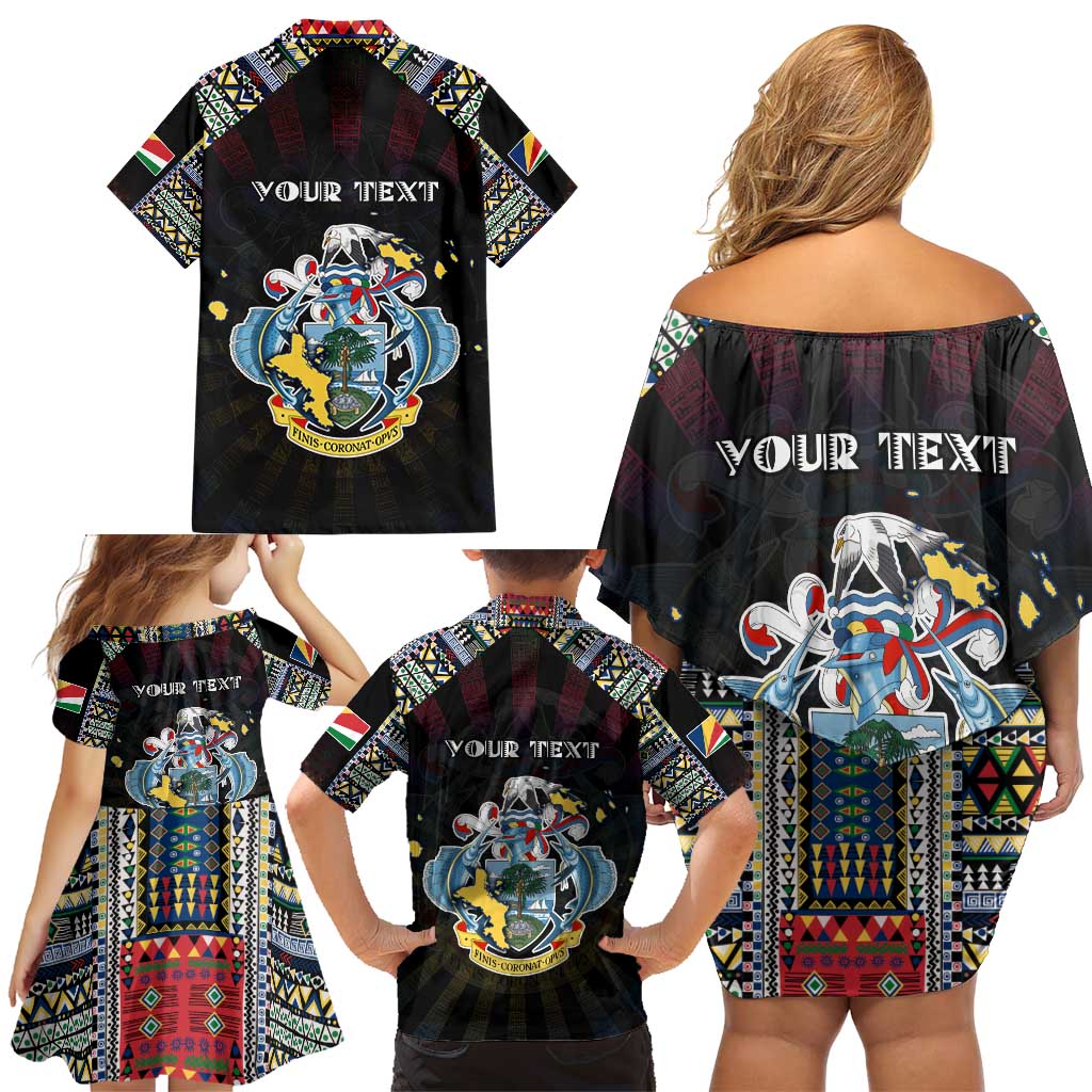Personalized Seychelles Roots Family Matching Off Shoulder Short Dress and Hawaiian Shirt African Map in Fingerprint and Tribal Colors