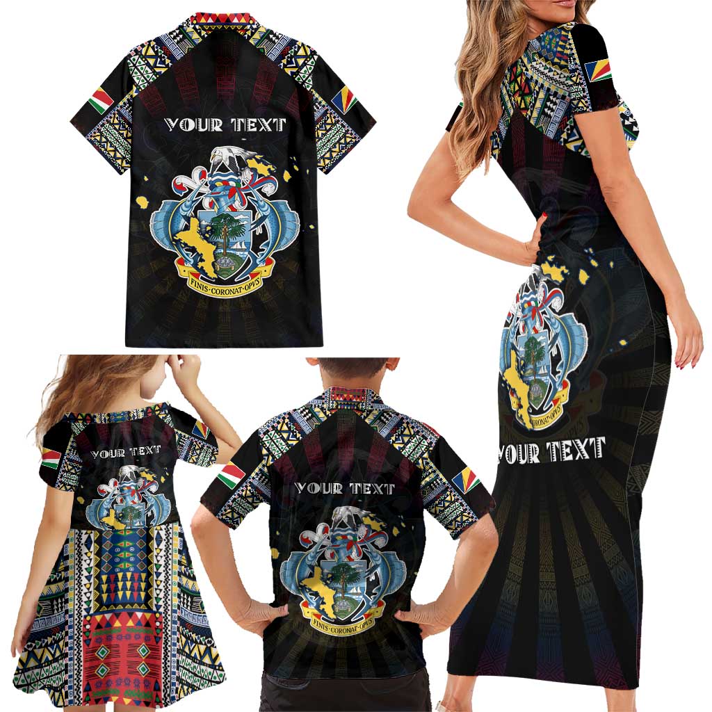 Personalized Seychelles Roots Family Matching Short Sleeve Bodycon Dress and Hawaiian Shirt African Map in Fingerprint and Tribal Colors
