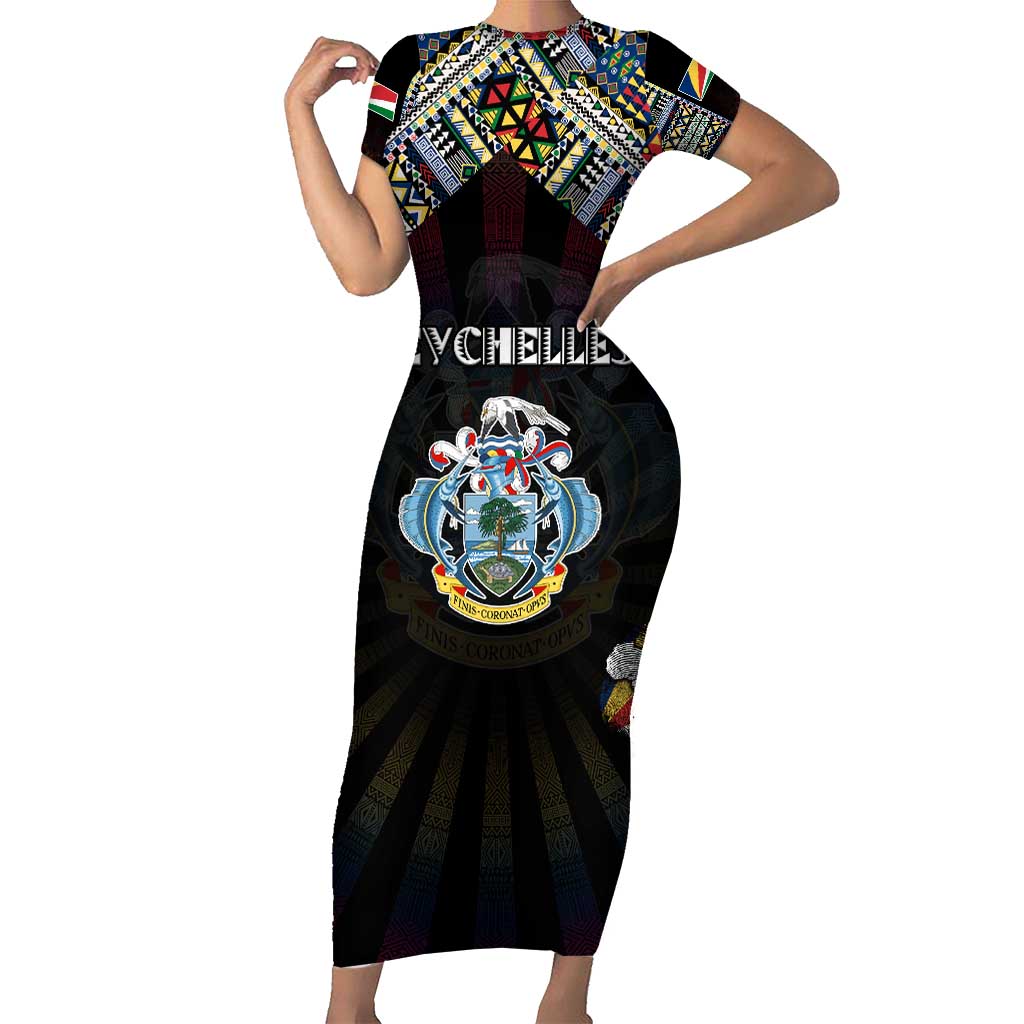 Personalized Seychelles Roots Family Matching Short Sleeve Bodycon Dress and Hawaiian Shirt African Map in Fingerprint and Tribal Colors