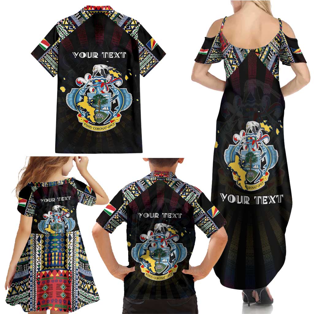 Personalized Seychelles Roots Family Matching Summer Maxi Dress and Hawaiian Shirt African Map in Fingerprint and Tribal Colors