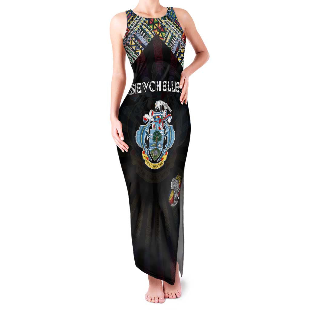 Personalized Seychelles Roots Family Matching Tank Maxi Dress and Hawaiian Shirt African Map in Fingerprint and Tribal Colors