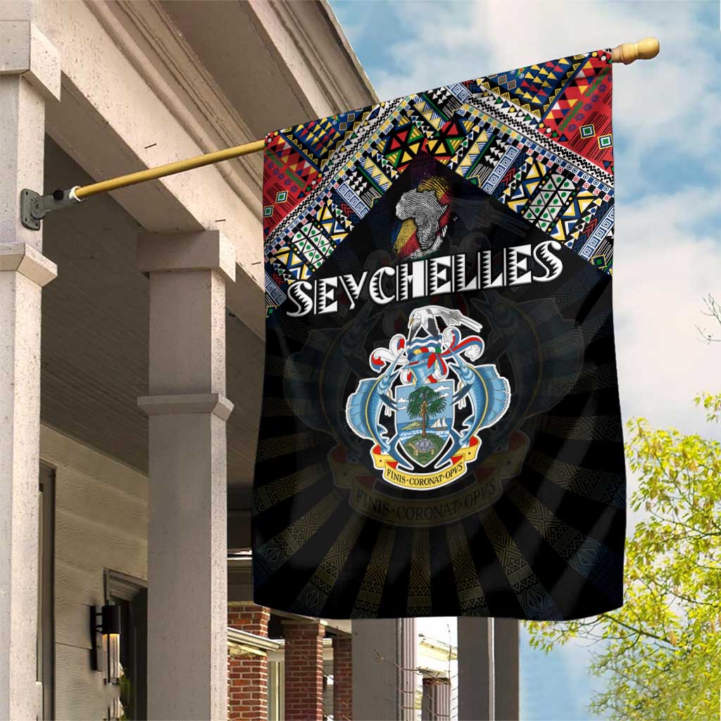 Seychelles Roots Garden Flag African Map in Fingerprint and Tribal Colors