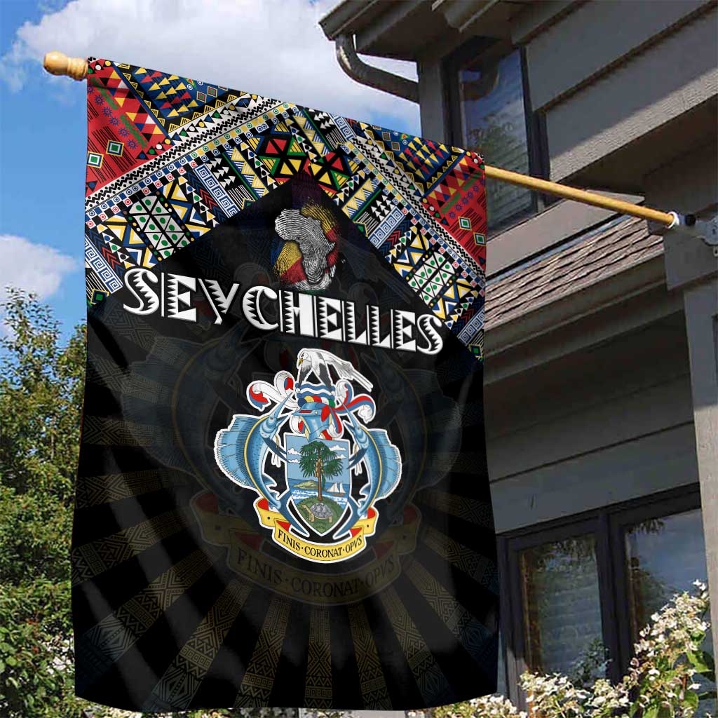 Seychelles Roots Garden Flag African Map in Fingerprint and Tribal Colors