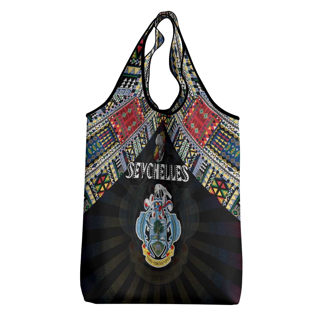 Seychelles Roots Grocery Bag African Map in Fingerprint and Tribal Colors