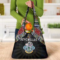 Seychelles Roots Grocery Bag African Map in Fingerprint and Tribal Colors