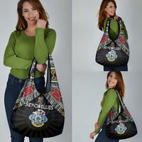 Seychelles Roots Grocery Bag African Map in Fingerprint and Tribal Colors