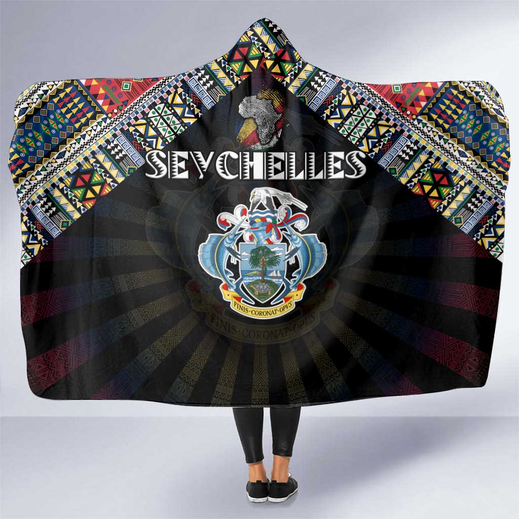 Seychelles Roots Hooded Blanket African Map in Fingerprint and Tribal Colors