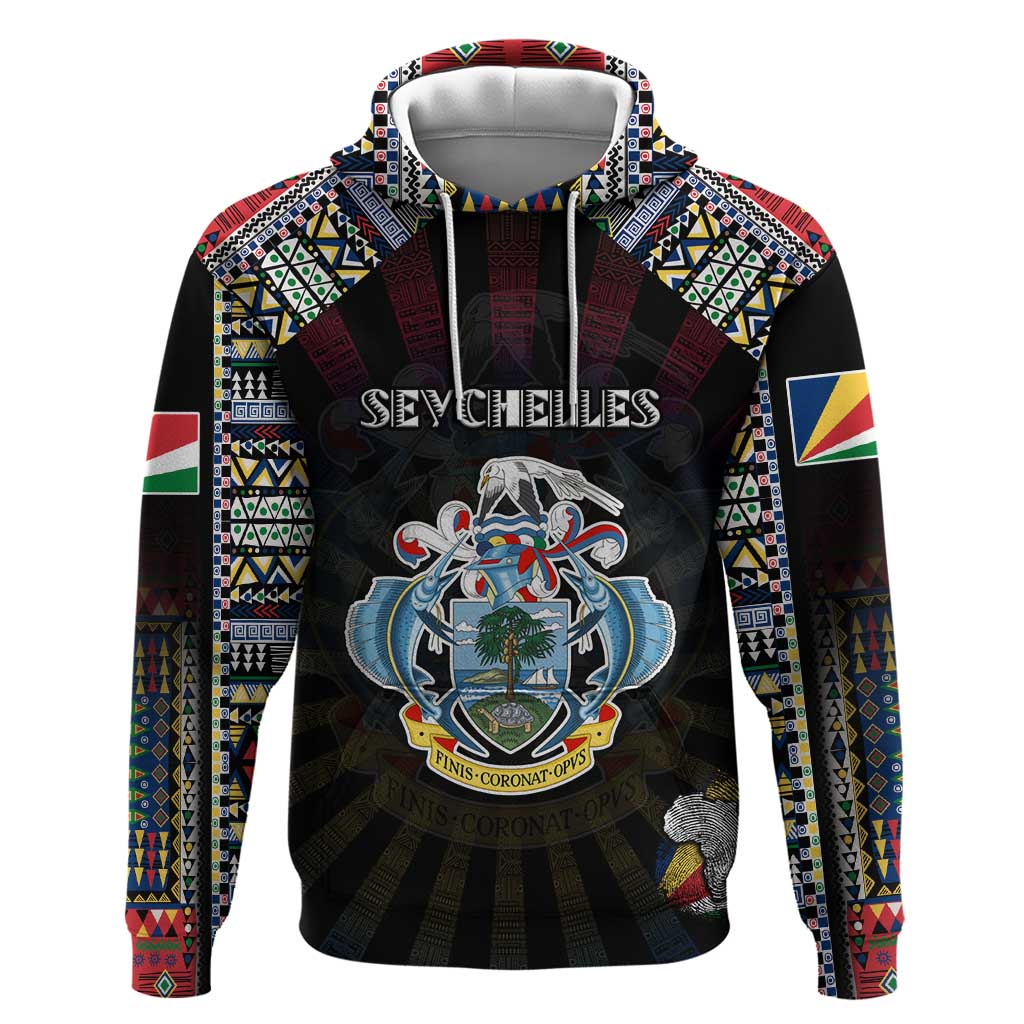 Personalized Seychelles Roots Hoodie African Map in Fingerprint and Tribal Colors