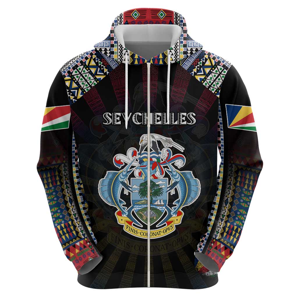 Personalized Seychelles Roots Hoodie African Map in Fingerprint and Tribal Colors