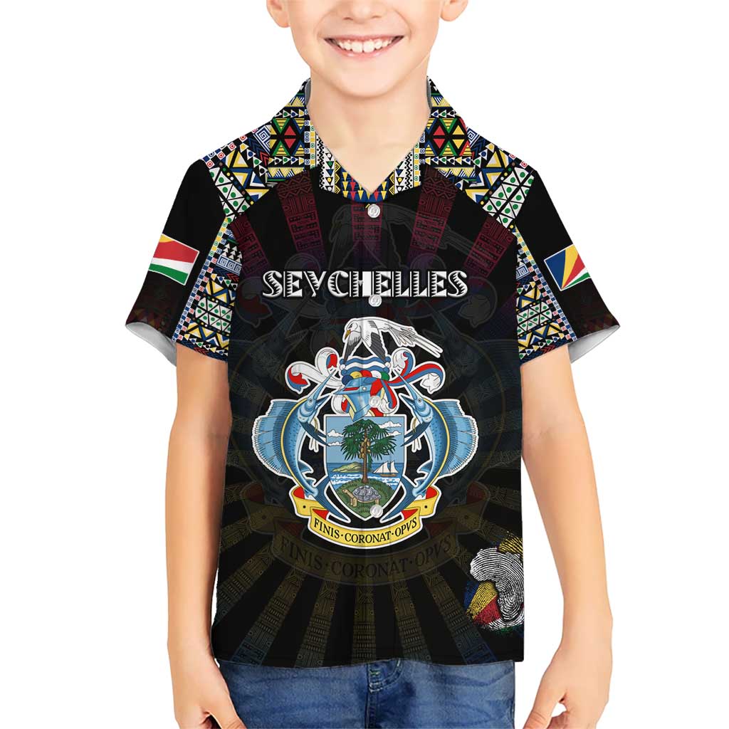 Personalized Seychelles Roots Kid Hawaiian Shirt African Map in Fingerprint and Tribal Colors