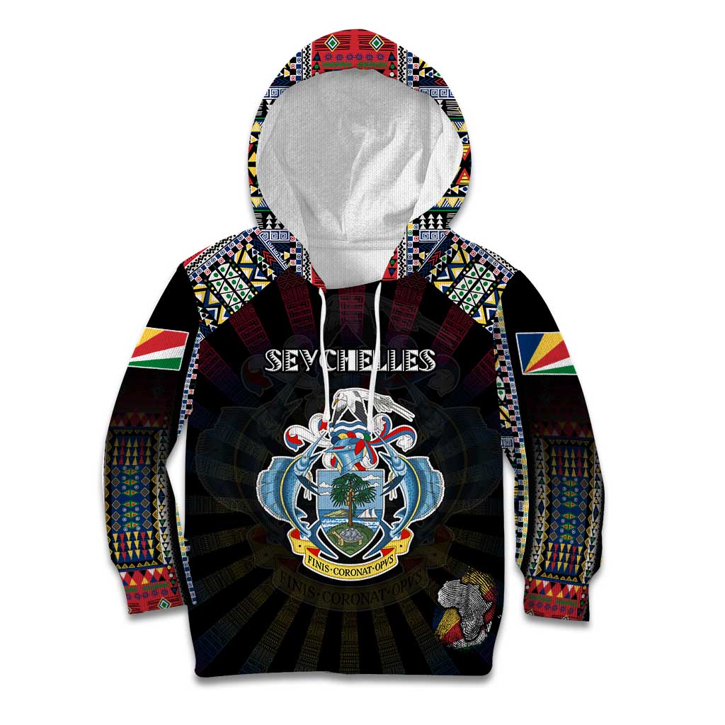Personalized Seychelles Roots Kid Hoodie African Map in Fingerprint and Tribal Colors