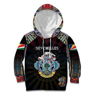Personalized Seychelles Roots Kid Hoodie African Map in Fingerprint and Tribal Colors