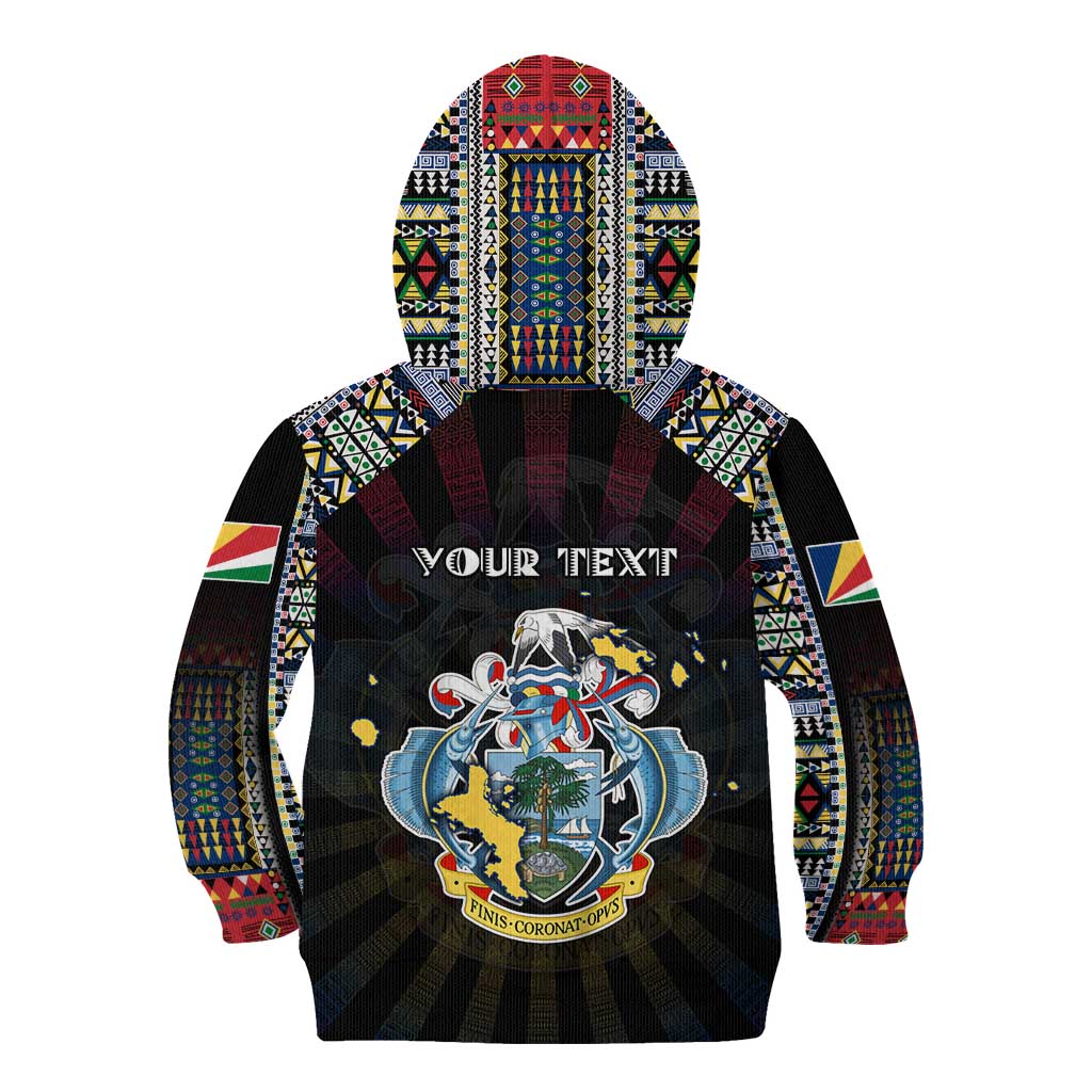 Personalized Seychelles Roots Kid Hoodie African Map in Fingerprint and Tribal Colors