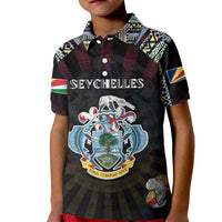 Personalized Seychelles Roots Kid Polo Shirt African Map in Fingerprint and Tribal Colors