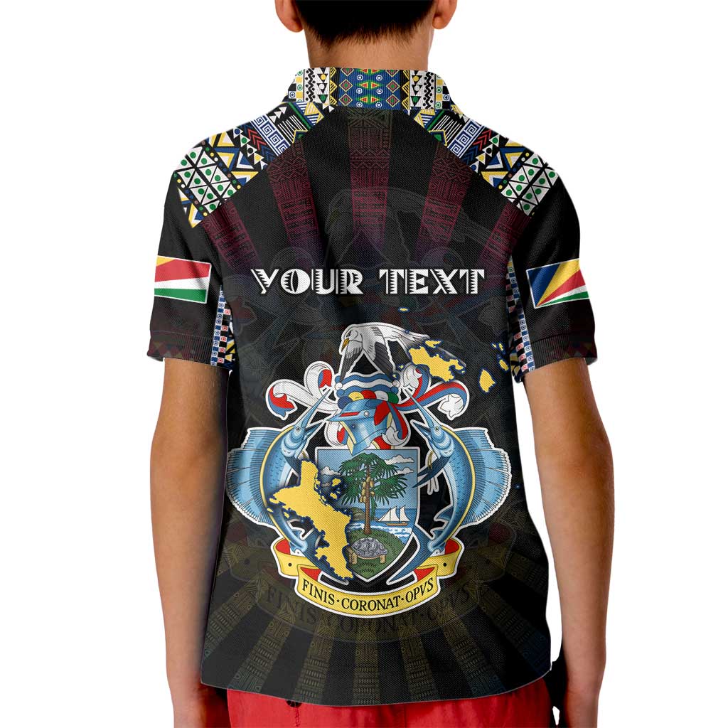 Personalized Seychelles Roots Kid Polo Shirt African Map in Fingerprint and Tribal Colors