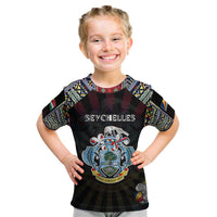 Personalized Seychelles Roots Kid T Shirt African Map in Fingerprint and Tribal Colors