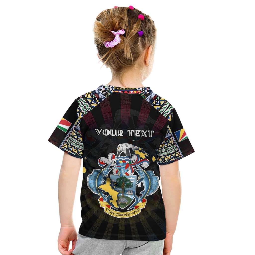 Personalized Seychelles Roots Kid T Shirt African Map in Fingerprint and Tribal Colors