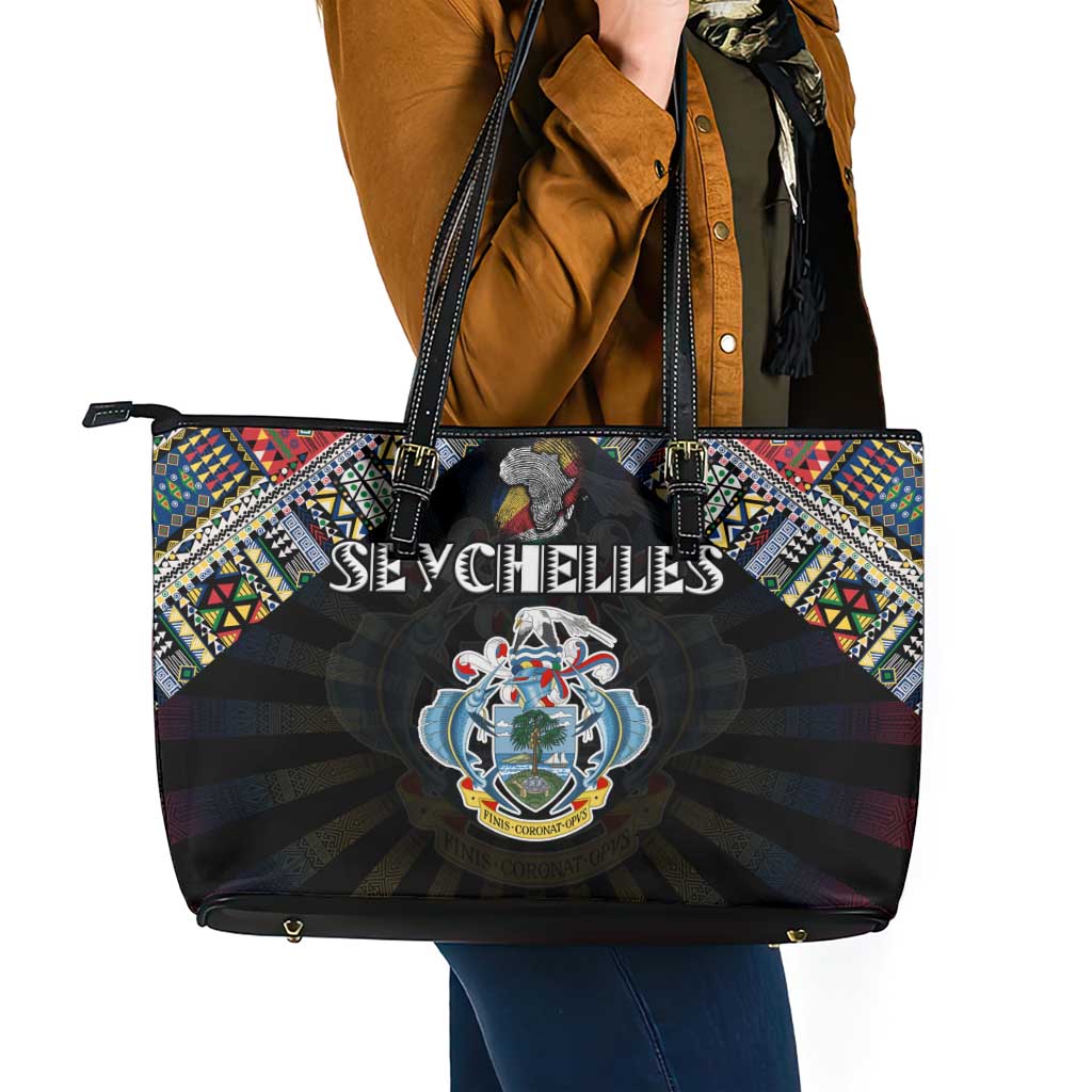 Seychelles Roots Leather Tote Bag African Map in Fingerprint and Tribal Colors