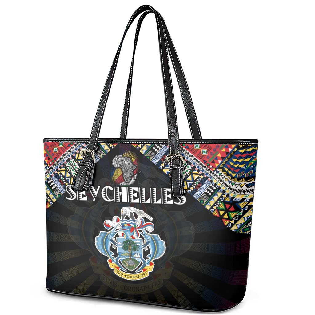 Seychelles Roots Leather Tote Bag African Map in Fingerprint and Tribal Colors