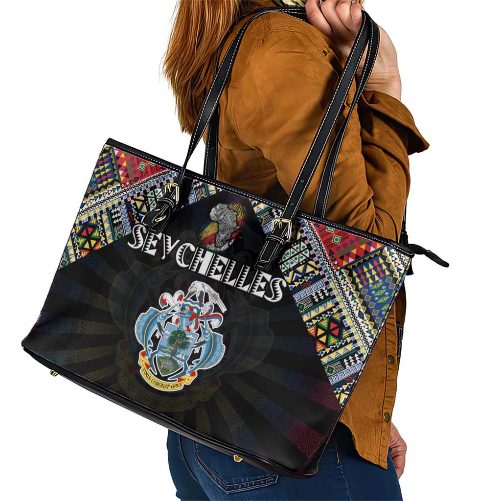 Seychelles Roots Leather Tote Bag African Map in Fingerprint and Tribal Colors