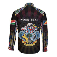 Personalized Seychelles Roots Long Sleeve Button Shirt African Map in Fingerprint and Tribal Colors