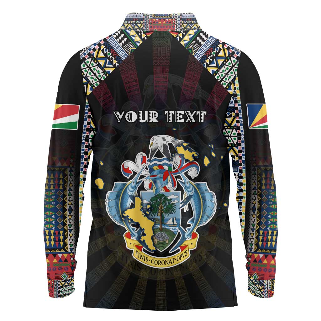 Personalized Seychelles Roots Long Sleeve Polo Shirt African Map in Fingerprint and Tribal Colors