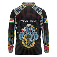 Personalized Seychelles Roots Long Sleeve Polo Shirt African Map in Fingerprint and Tribal Colors