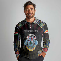 Personalized Seychelles Roots Long Sleeve Polo Shirt African Map in Fingerprint and Tribal Colors