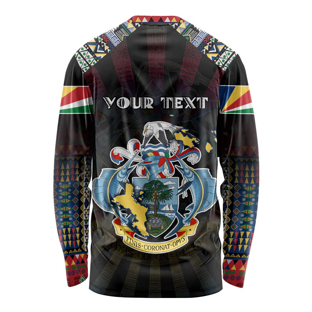 Personalized Seychelles Roots Long Sleeve Shirt African Map in Fingerprint and Tribal Colors