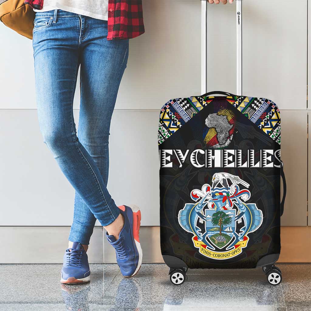 Seychelles Roots Luggage Cover African Map in Fingerprint and Tribal Colors
