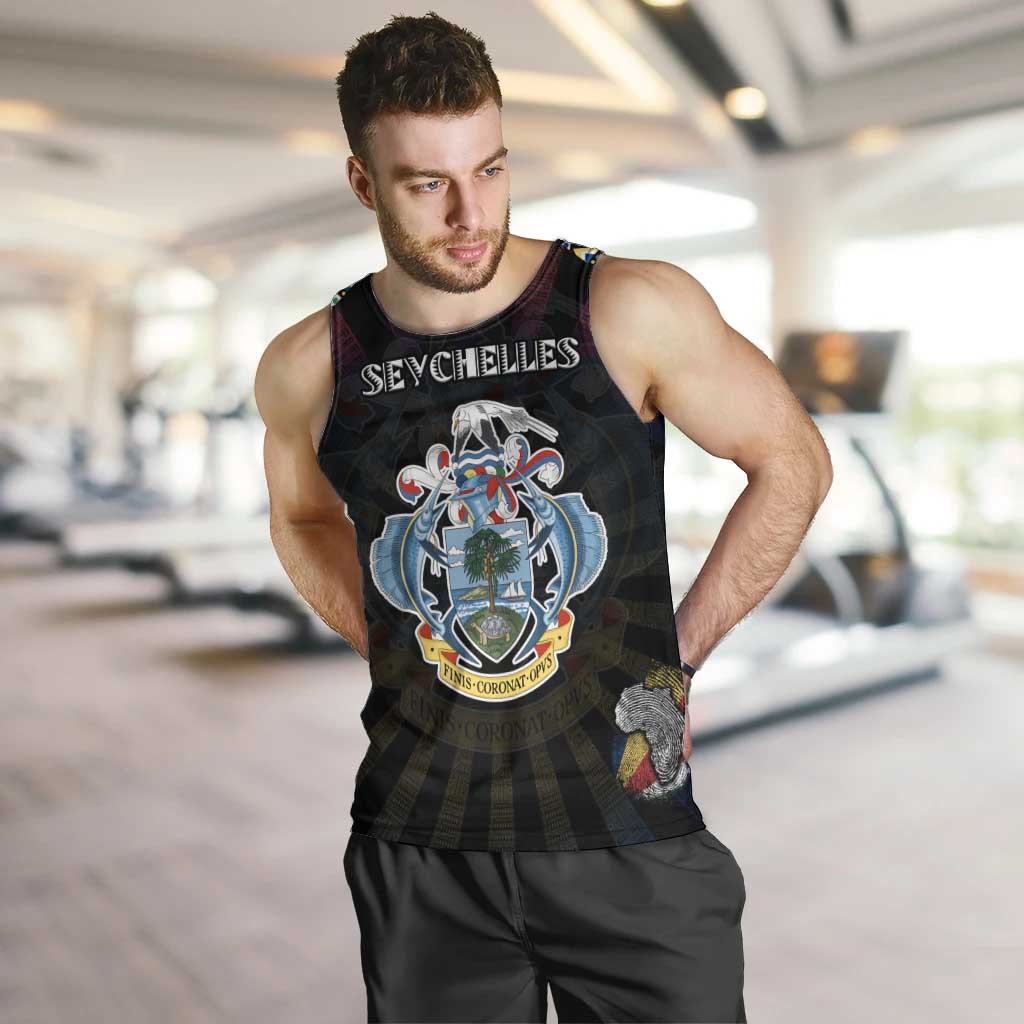Personalized Seychelles Roots Men Tank Top African Map in Fingerprint and Tribal Colors