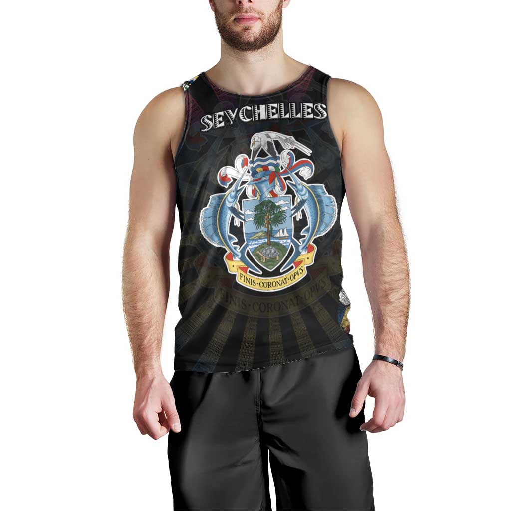 Personalized Seychelles Roots Men Tank Top African Map in Fingerprint and Tribal Colors