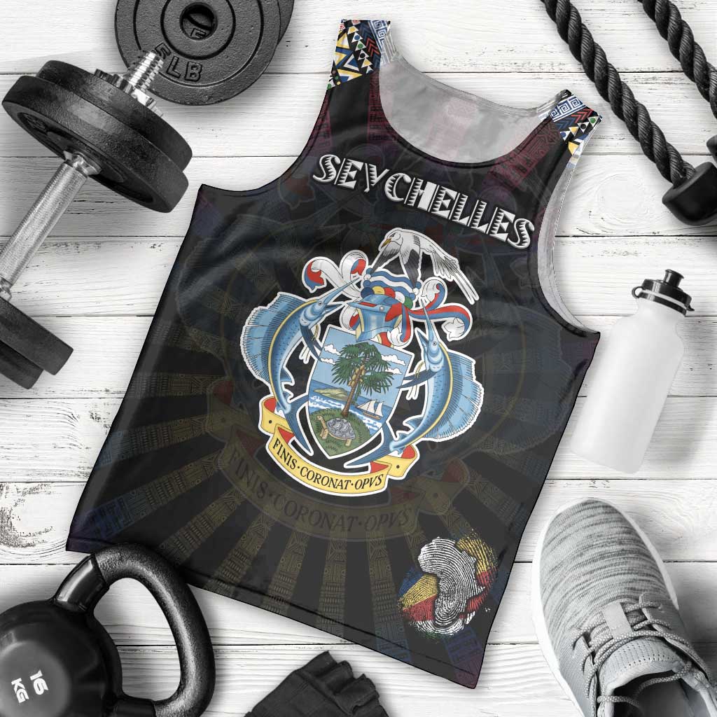 Personalized Seychelles Roots Men Tank Top African Map in Fingerprint and Tribal Colors