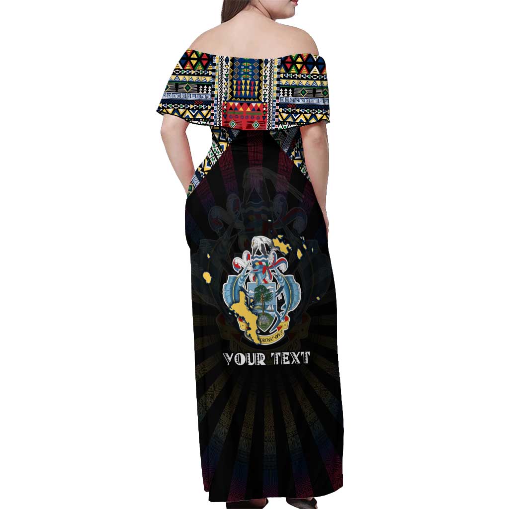 Personalized Seychelles Roots Off Shoulder Maxi Dress African Map in Fingerprint and Tribal Colors