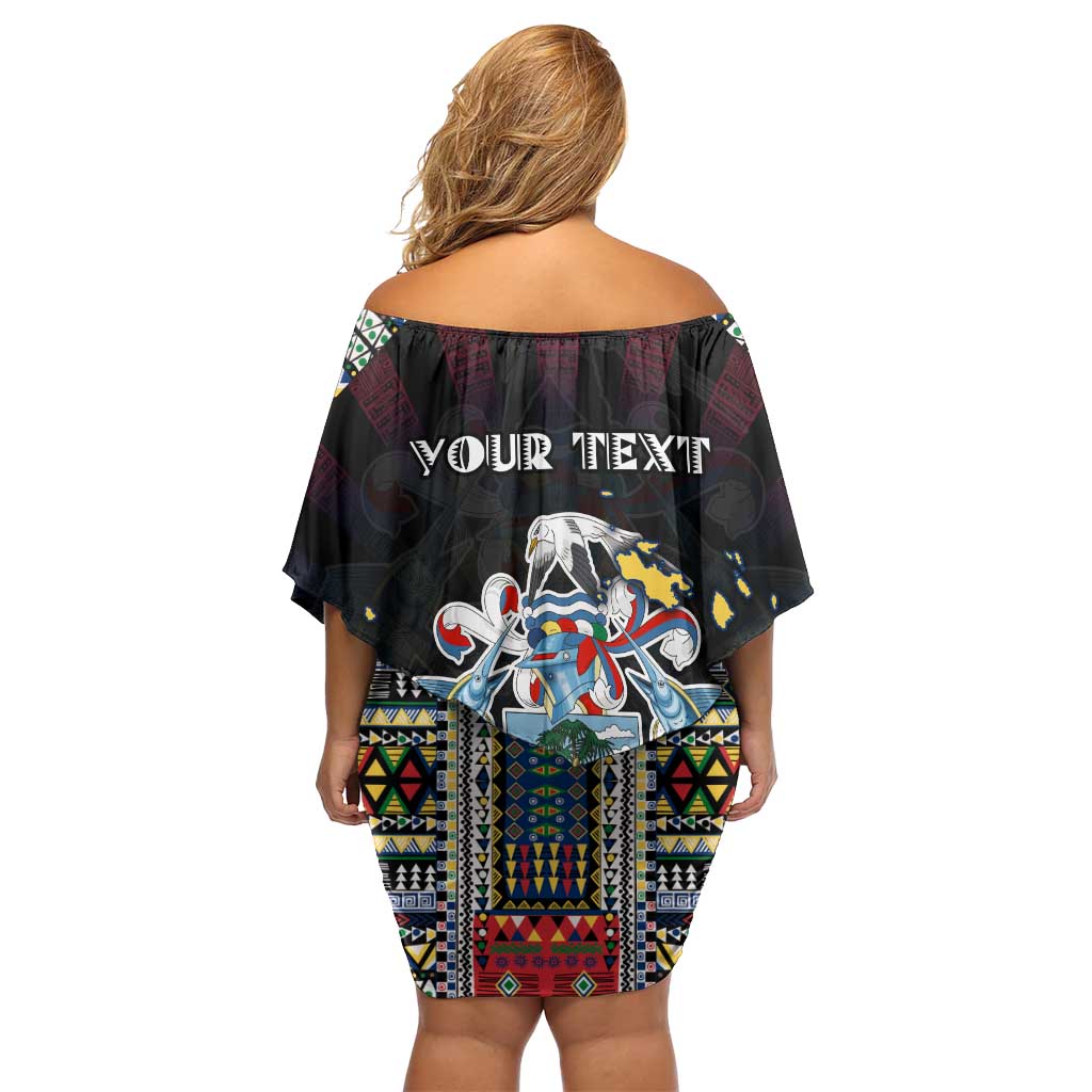 Personalized Seychelles Roots Off Shoulder Short Dress African Map in Fingerprint and Tribal Colors