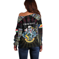 Personalized Seychelles Roots Off Shoulder Sweater African Map in Fingerprint and Tribal Colors