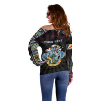 Personalized Seychelles Roots Off Shoulder Sweater African Map in Fingerprint and Tribal Colors