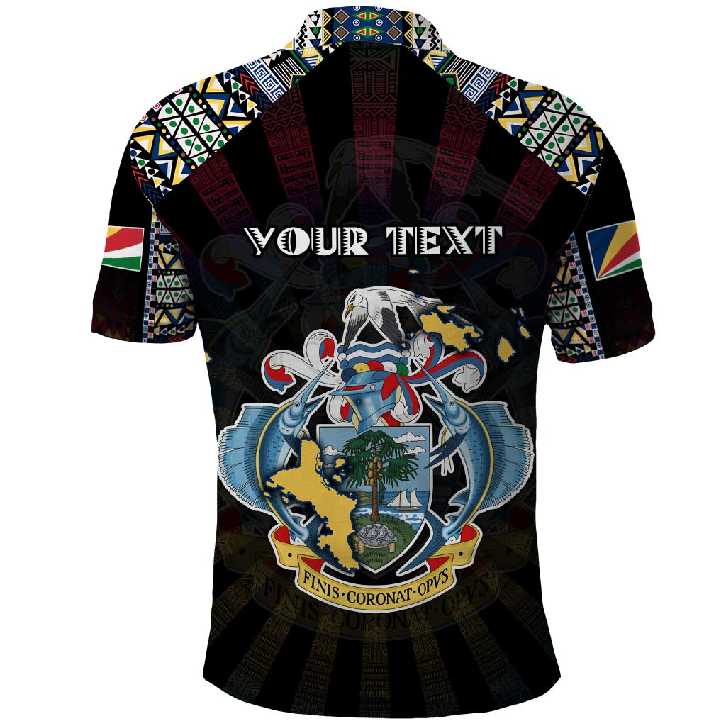 Personalized Seychelles Roots Polo Shirt African Map in Fingerprint and Tribal Colors