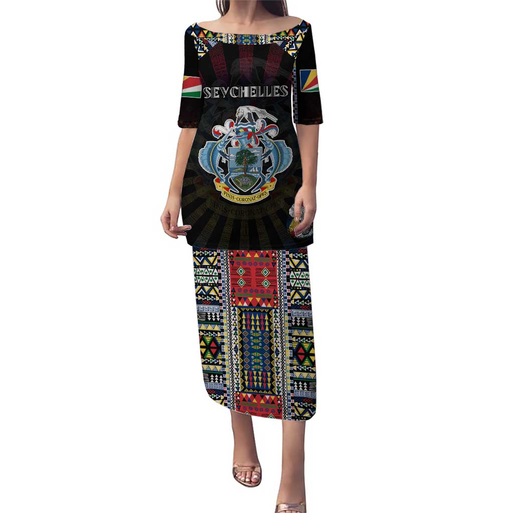 Personalized Seychelles Roots Puletasi African Map in Fingerprint and Tribal Colors