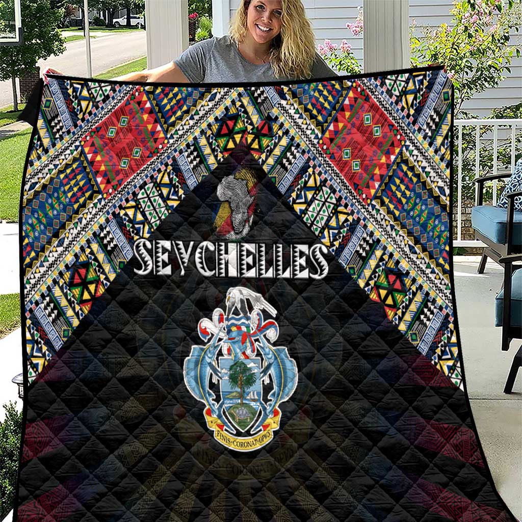 Seychelles Roots Quilt African Map in Fingerprint and Tribal Colors