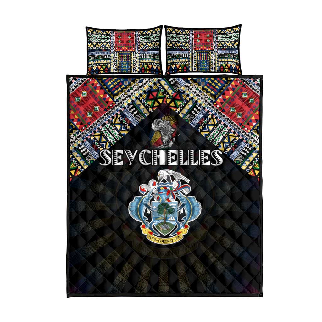 Seychelles Roots Quilt Bed Set African Map in Fingerprint and Tribal Colors