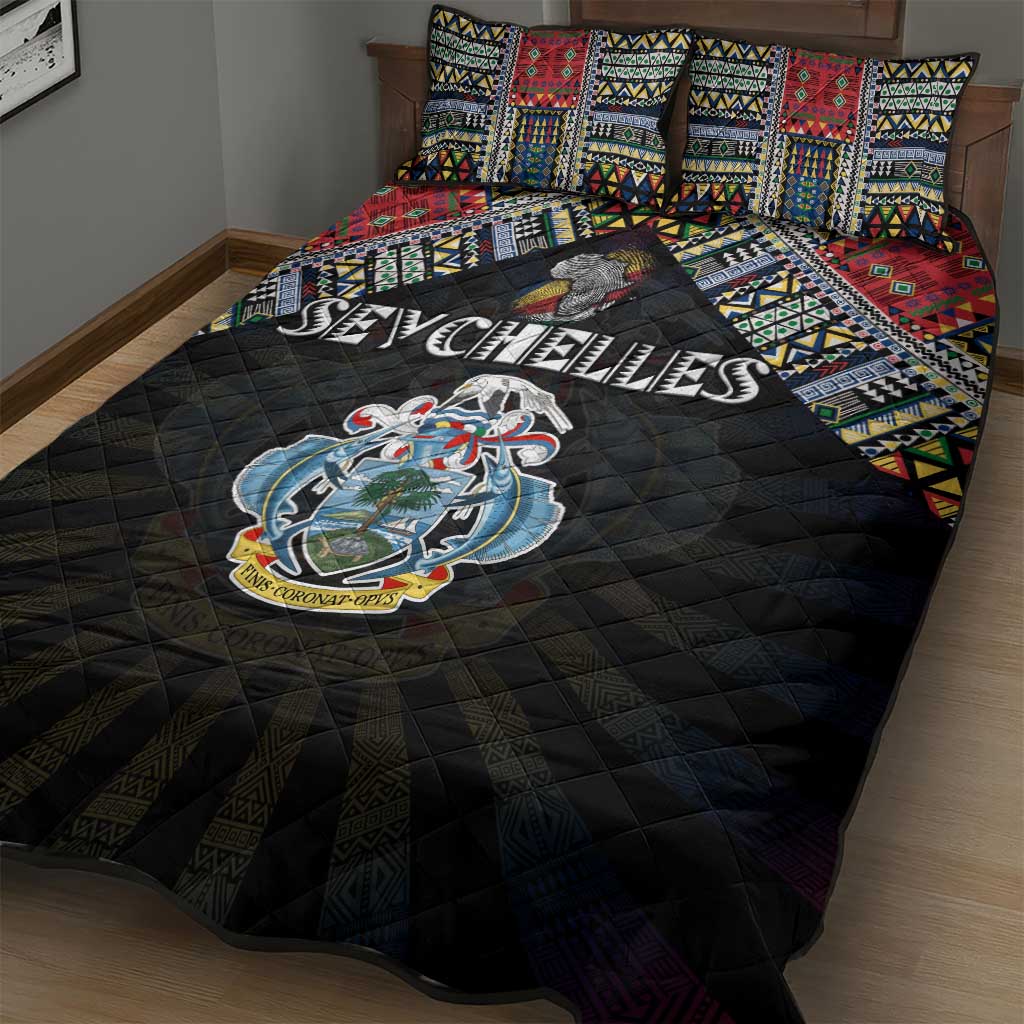 Seychelles Roots Quilt Bed Set African Map in Fingerprint and Tribal Colors