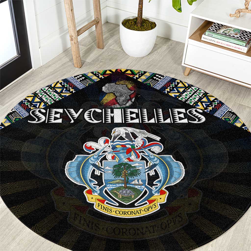 Seychelles Roots Round Carpet African Map in Fingerprint and Tribal Colors
