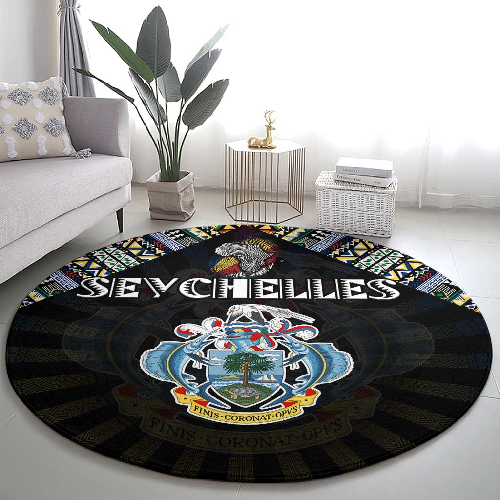Seychelles Roots Round Carpet African Map in Fingerprint and Tribal Colors