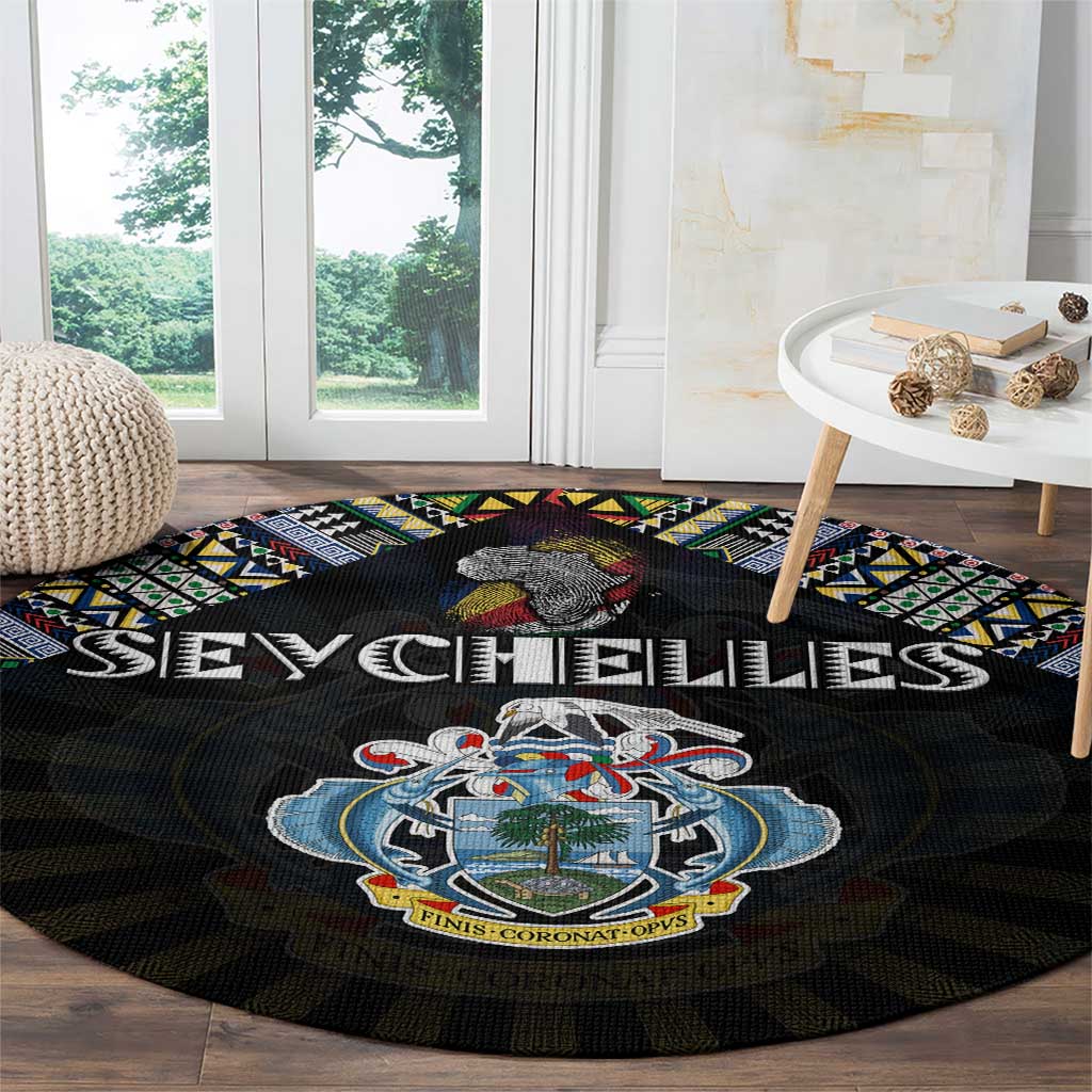 Seychelles Roots Round Carpet African Map in Fingerprint and Tribal Colors