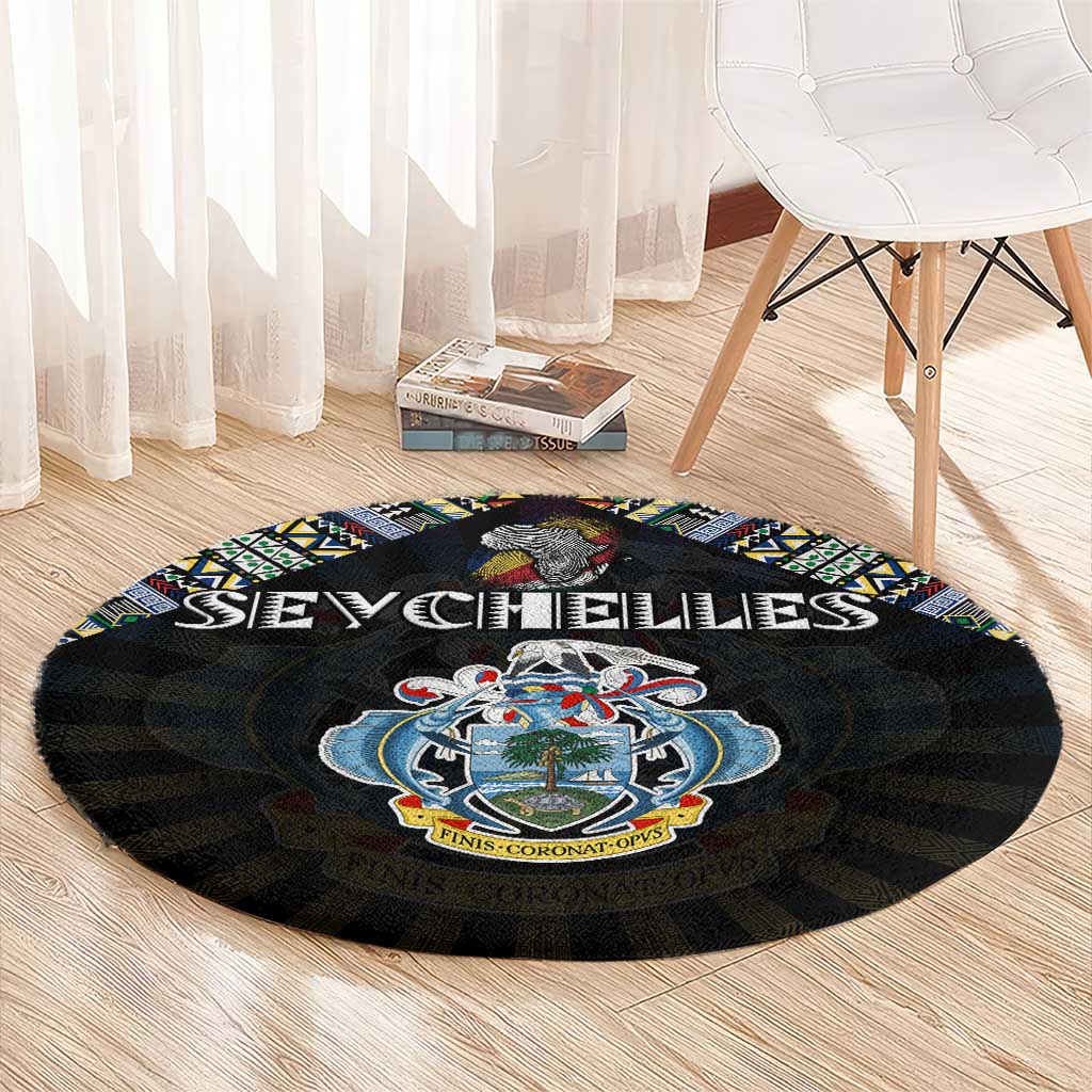 Seychelles Roots Round Carpet African Map in Fingerprint and Tribal Colors