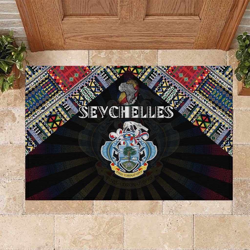 Seychelles Roots Rubber Doormat African Map in Fingerprint and Tribal Colors