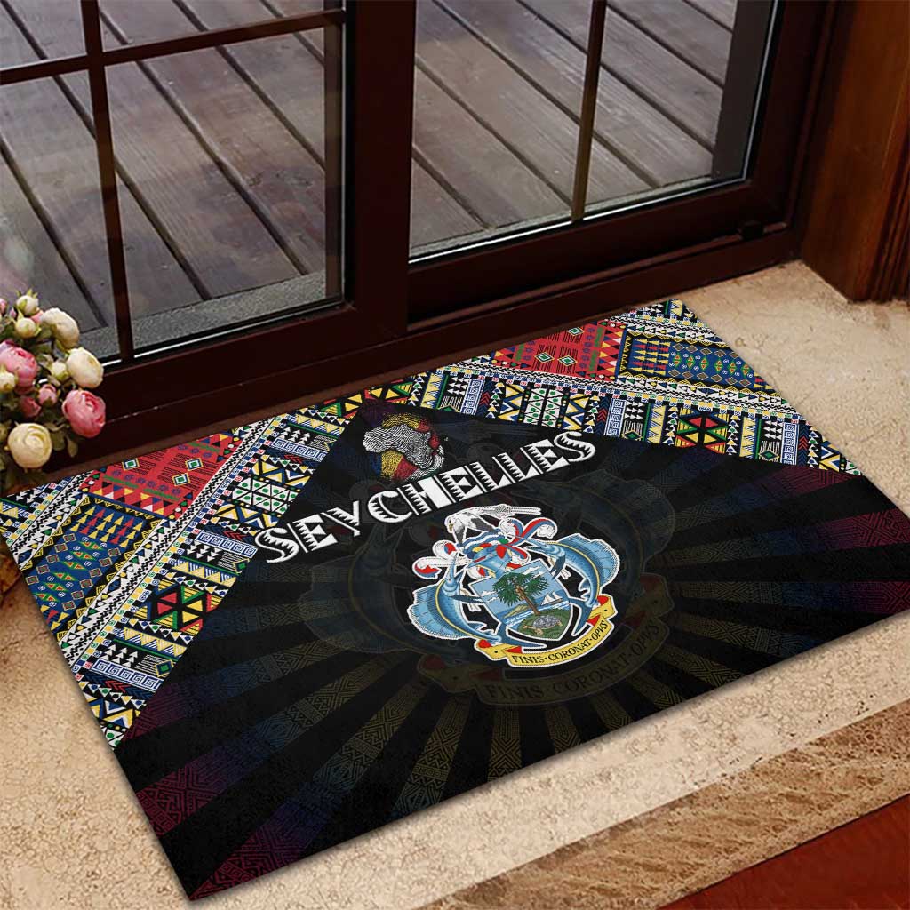 Seychelles Roots Rubber Doormat African Map in Fingerprint and Tribal Colors